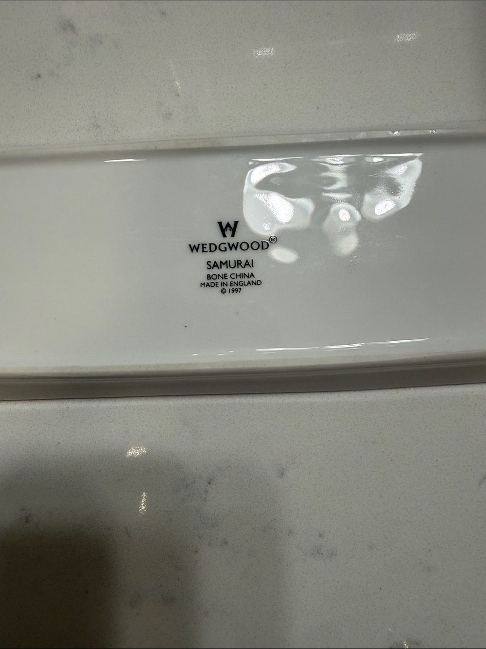 Wedgwood White Porcelain Rectangular Tray with Navy and Gold Border